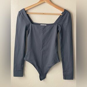 Aritzia Babaton long sleeve square neck bodysuit taupe gray